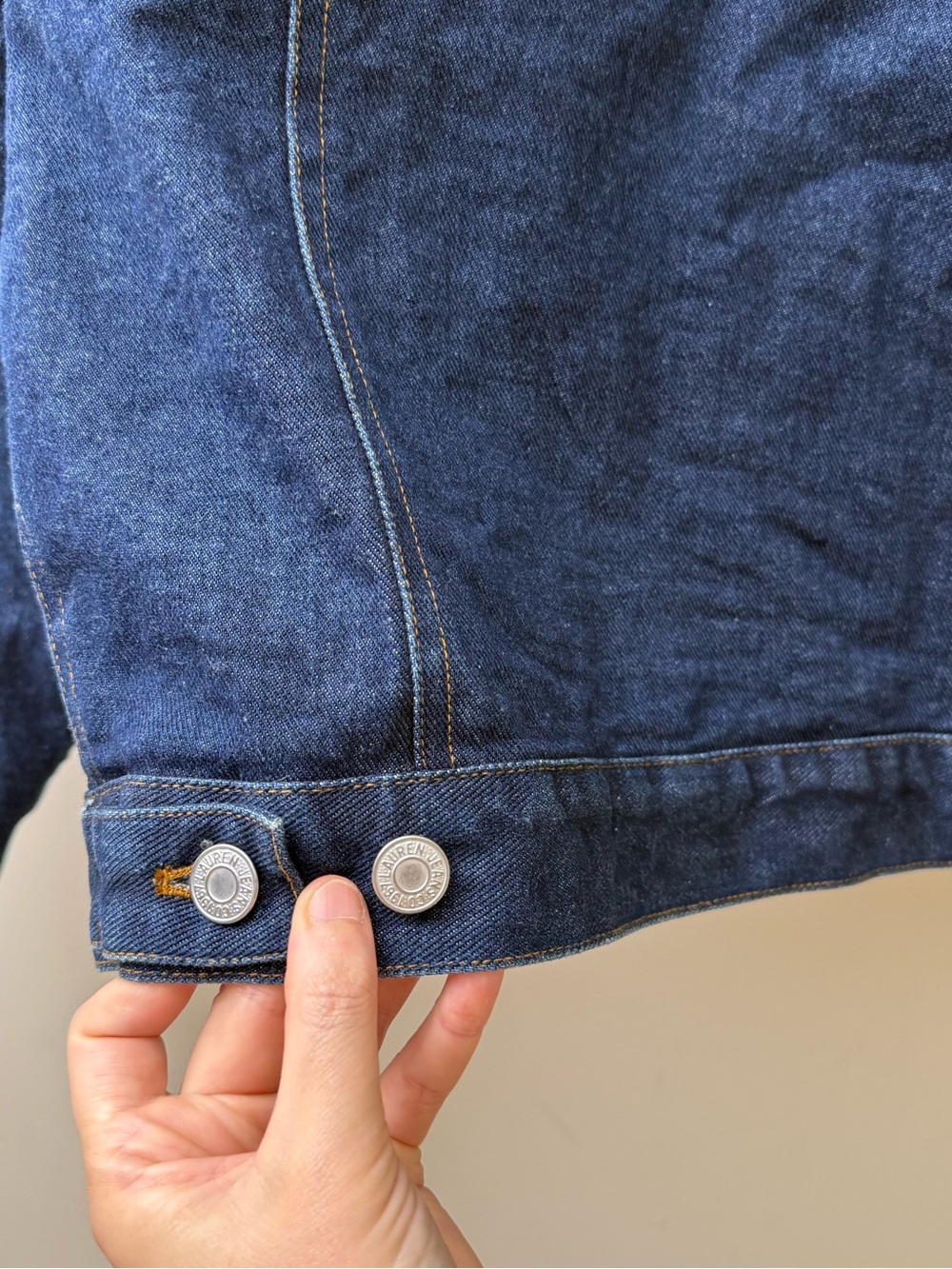 Vintage Ralph Lauren Dark Blue Denim Jacket with Brown Faux Fur Collar - Picture 9 of 12